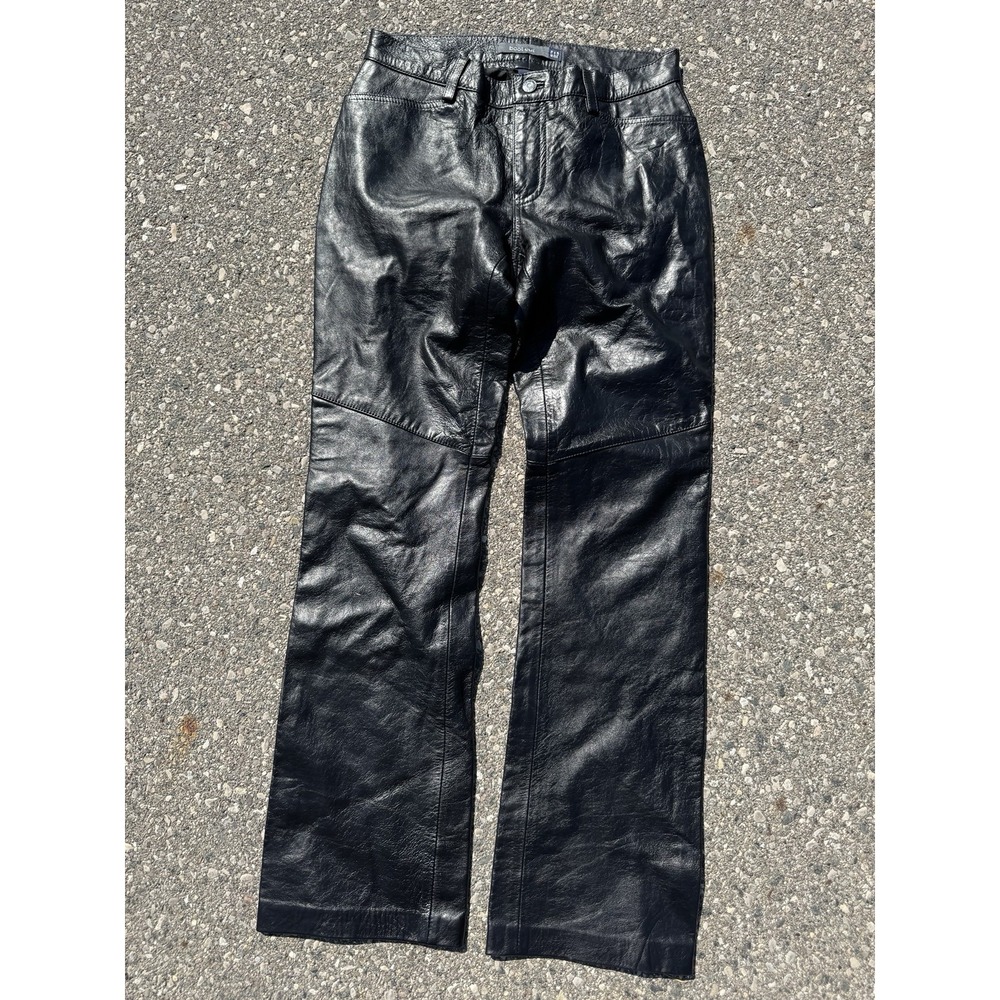 Vtg Gap Leather Pants Womens 6 Black Boot Cut Lined Biker Motorcycle‎ Y2K